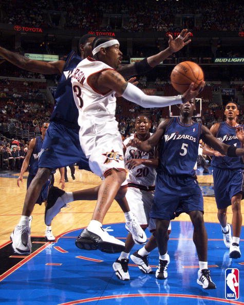 allen iverson gets under the basket