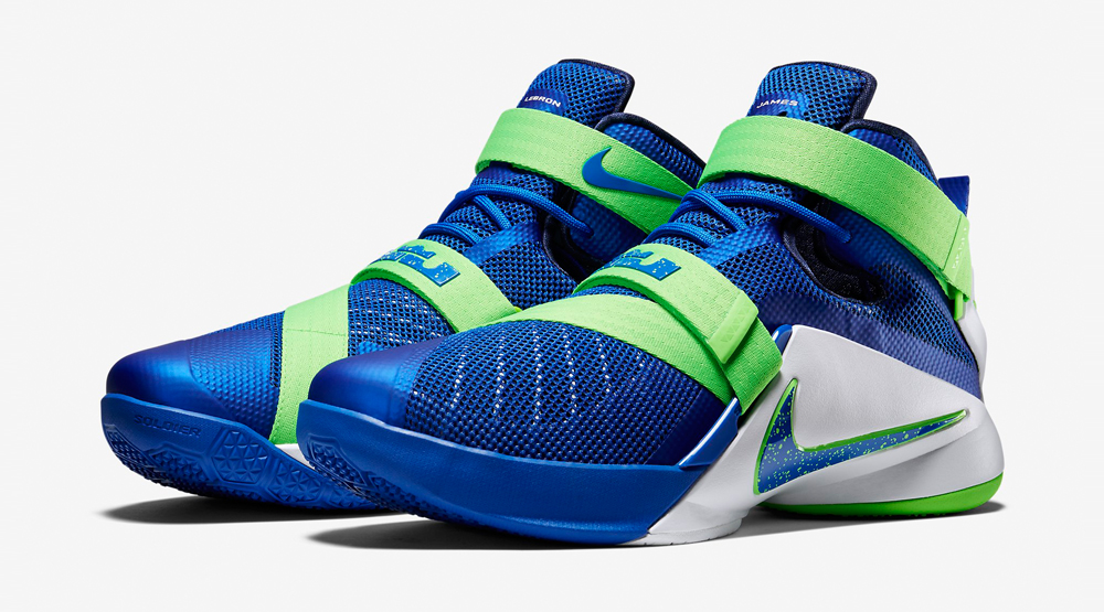 lebron james blue and green shoes