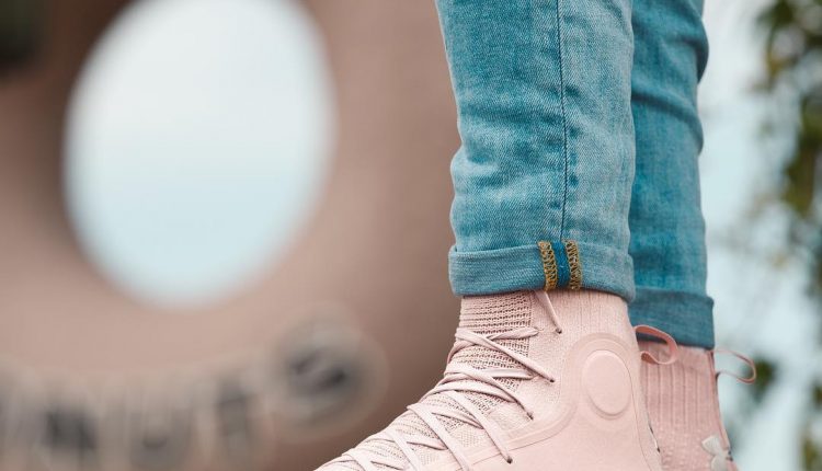 Under Armour Curry 4 Flushed Pink on foot (1)