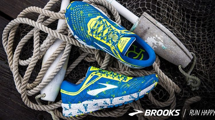 Brooks Launch 5 Boston Marathon Lobster Blue Volt Women Running Shoes 120266 1B 